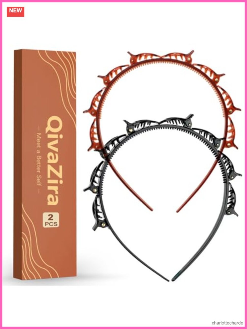 2 Pack Double Layer Headband with Mini Clips for Women Non Slip Twist Braid